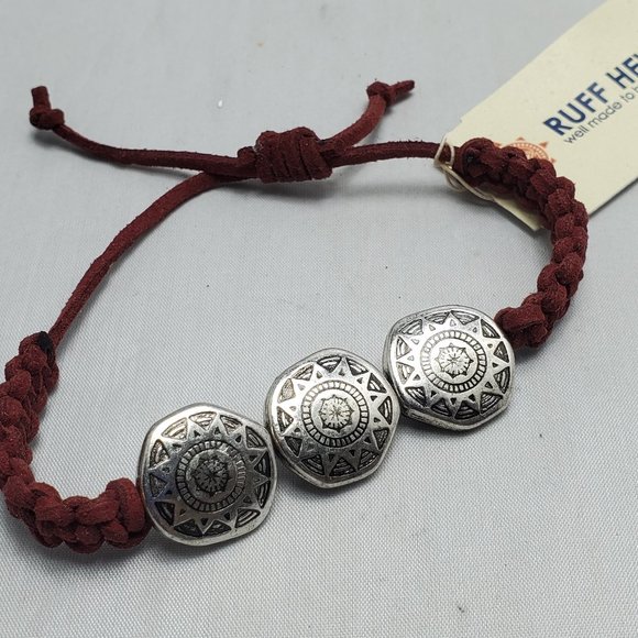 RUFF HEWN Shamballa ornate disc burgundy cord unisex bracelet - Picture 4 of 4